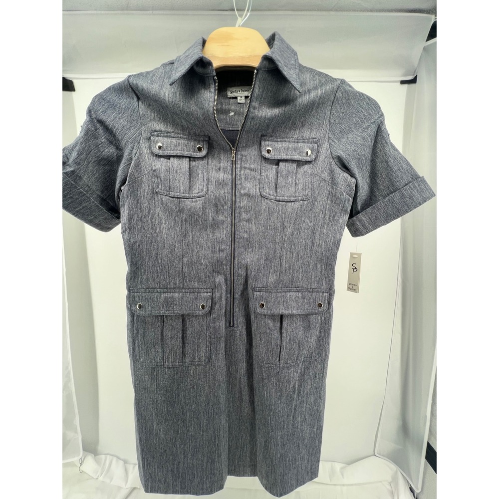 Shelby Palmer Womens Zip Front Utility Dress Size 14 Gray Short Sleeve Pockets